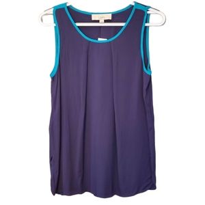 Ann Taylor LOFT Navy Lightweight Accent Trim Top